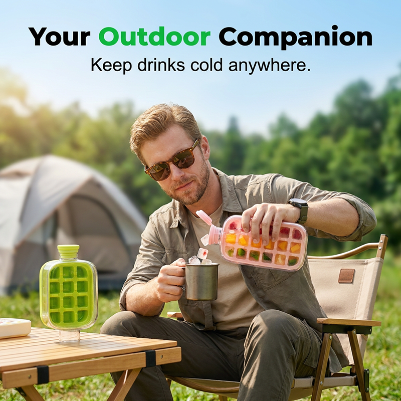 ❄️2-in-1 Ice Cube Maker Water Bottle Built-In Ice Tray, Food-Grade Silicone, Bpa-Free. Make Ice & Store Water In One Bottle 💼✈️